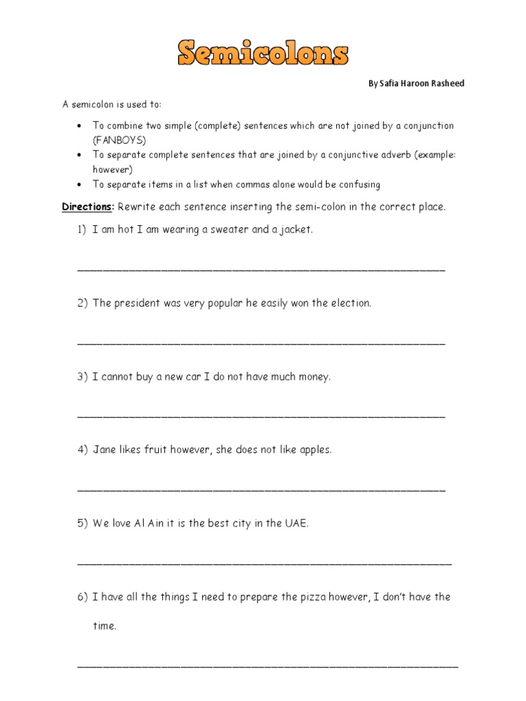 semicolon-worksheet1