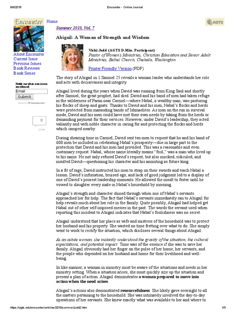 Abigail A Woman of Strength and Wisdom Encounter - Online Journal | PDF ...