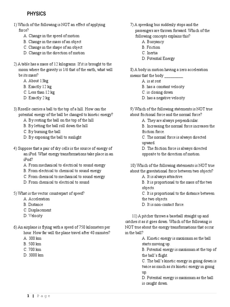 SH Physics1  Potential Energy  Force