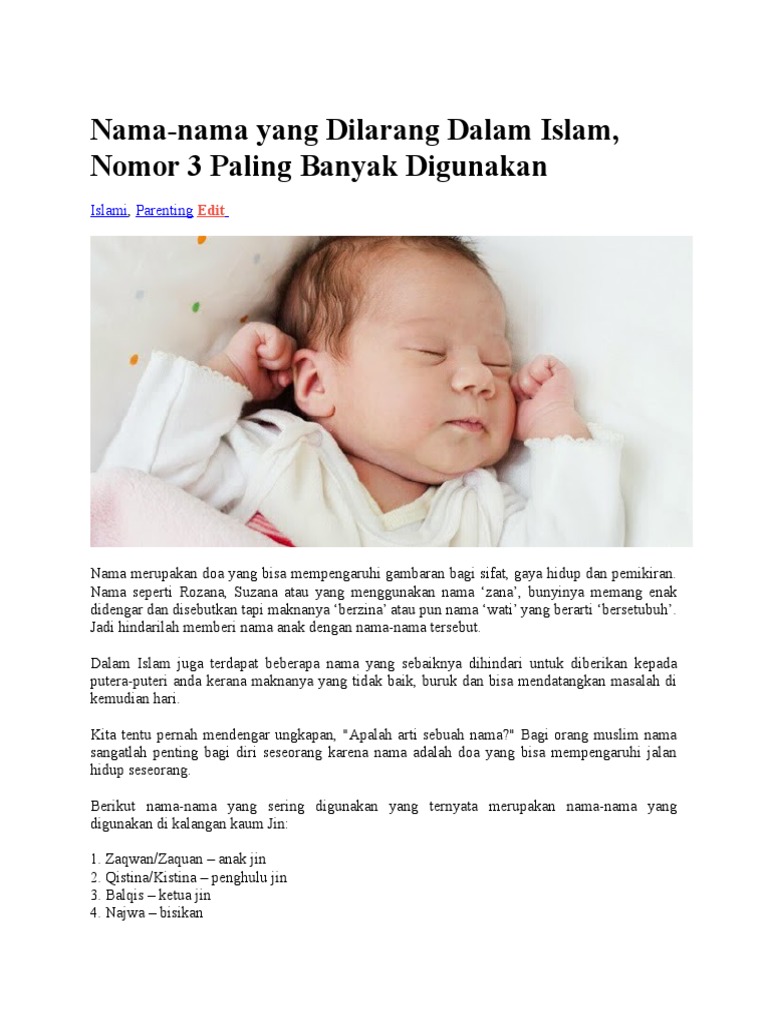 Nama Yang Dilarang Dalam Islam