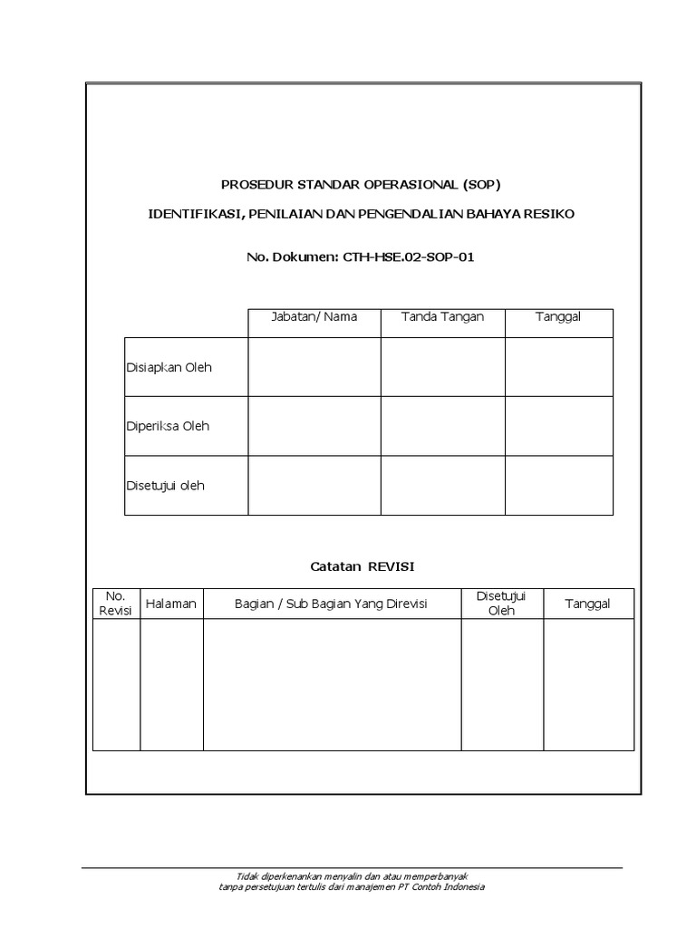 Contoh SOP Identifikasi Dan Penilaian Resiko