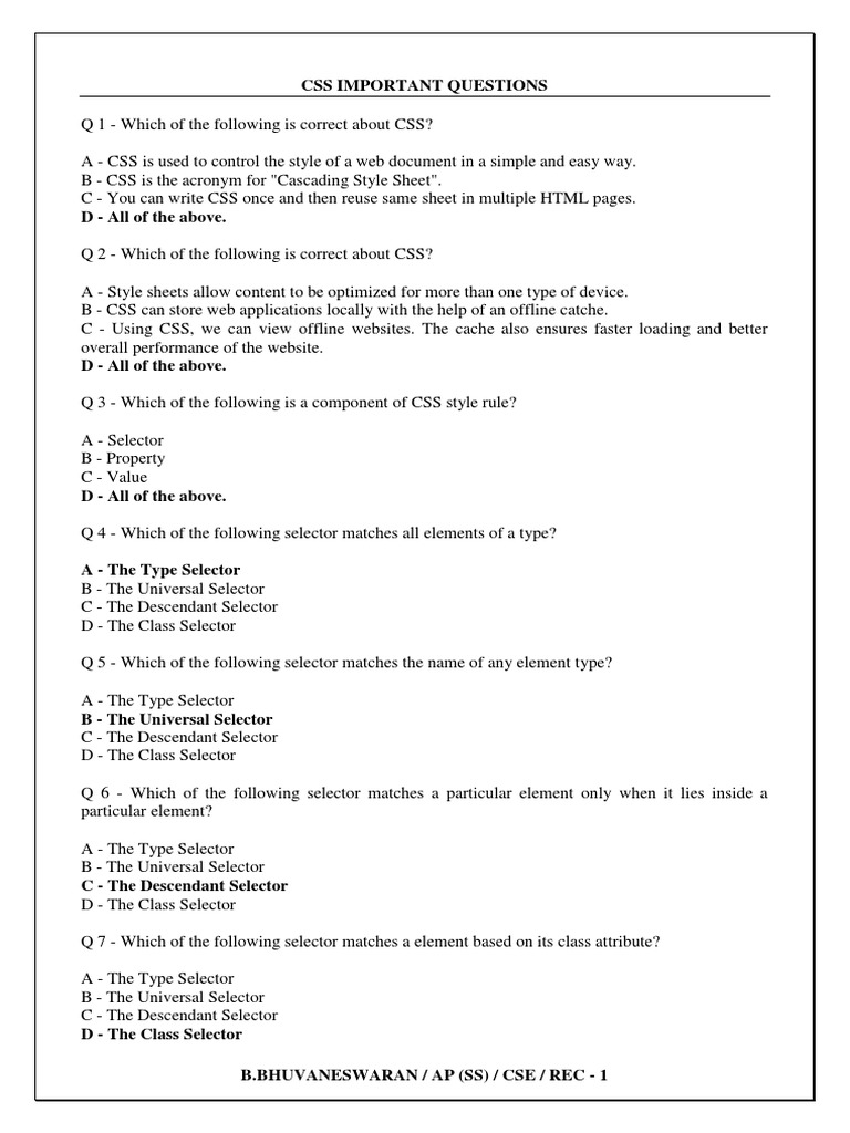 CSS Important MCQ Questions | Cascading Style Sheets | Human–Computer ...