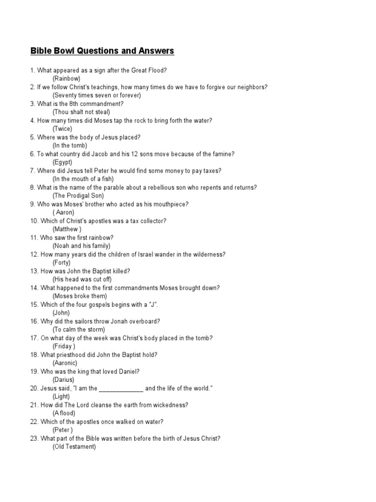 Bible Bowl Questions Answers PDF John The Baptist Christianity