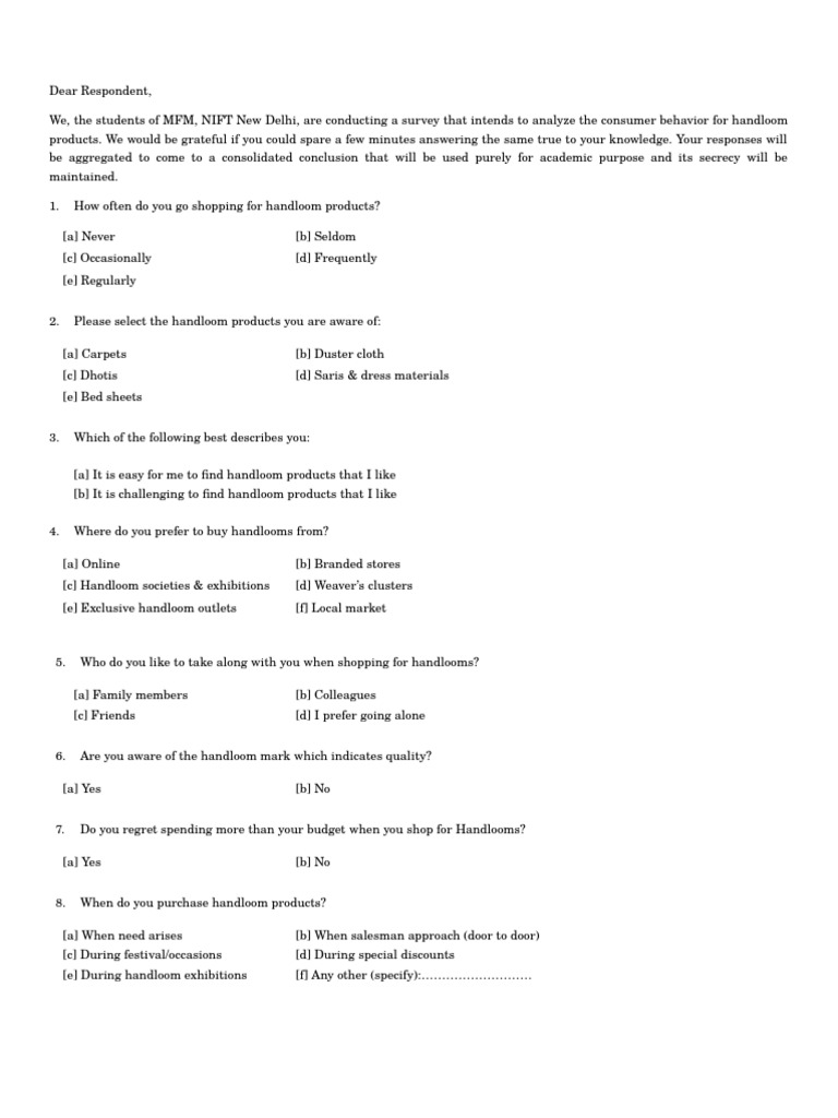 Questionnaire Brand Fashion