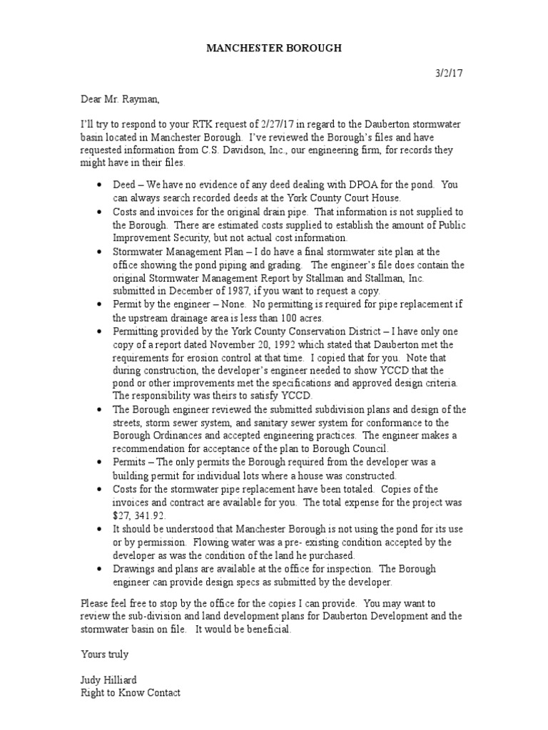 Right To Know Request - 3-2-17 | PDF | Stormwater | Sanitary Sewer