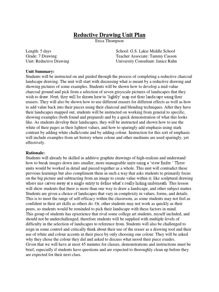 Reductive Drawing Unit Plan for Grade 7 | PDF | Composition (Visual ...