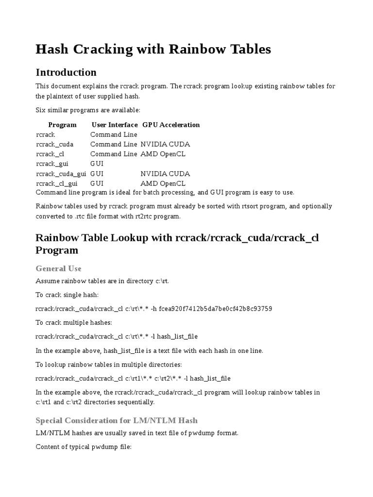 Hash Cracking With Rainbow Tables | PDF | Graphics Processing Unit | 64 ...