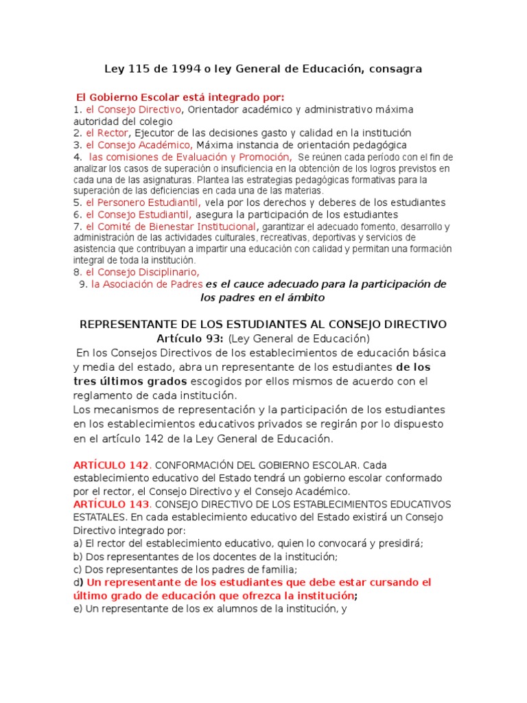 Ley 115 De 1994 O Ley General De Educación Pdf Toma De Decisiones