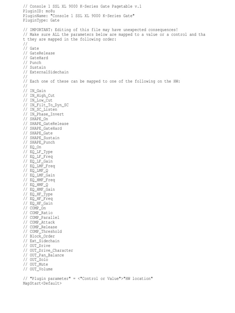 SSL XL 9000 K-Series Gate Settings Guide | PDF