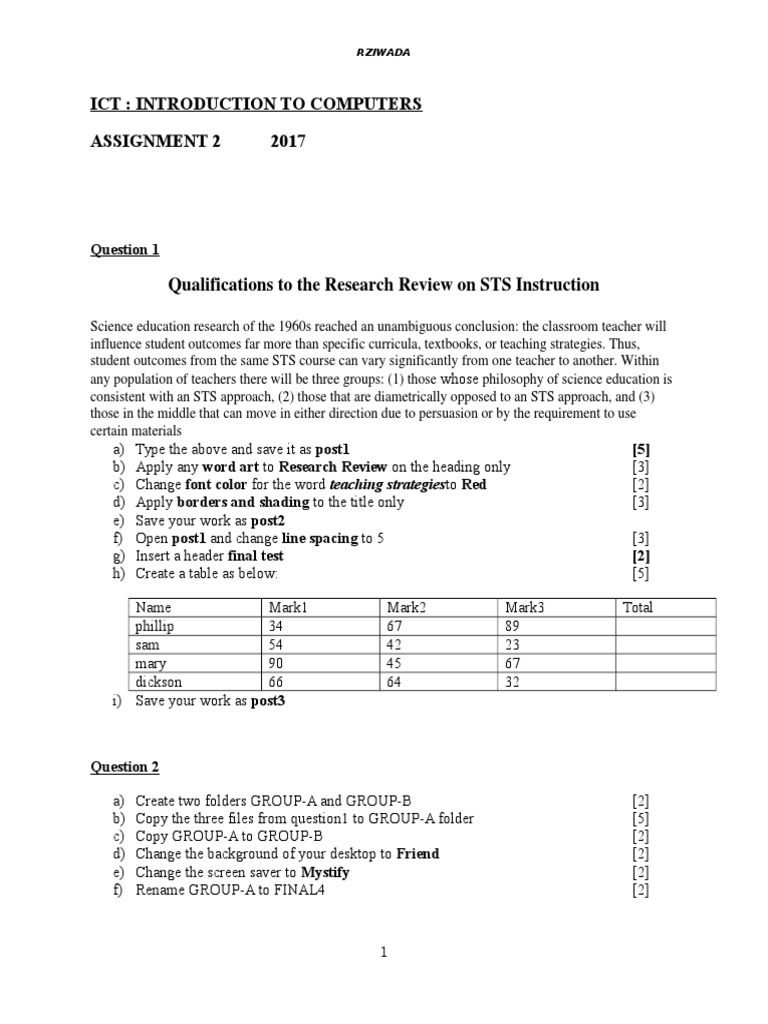 Ict: Introduction To Computers Assignment 2 2017: Qualifications To The ...