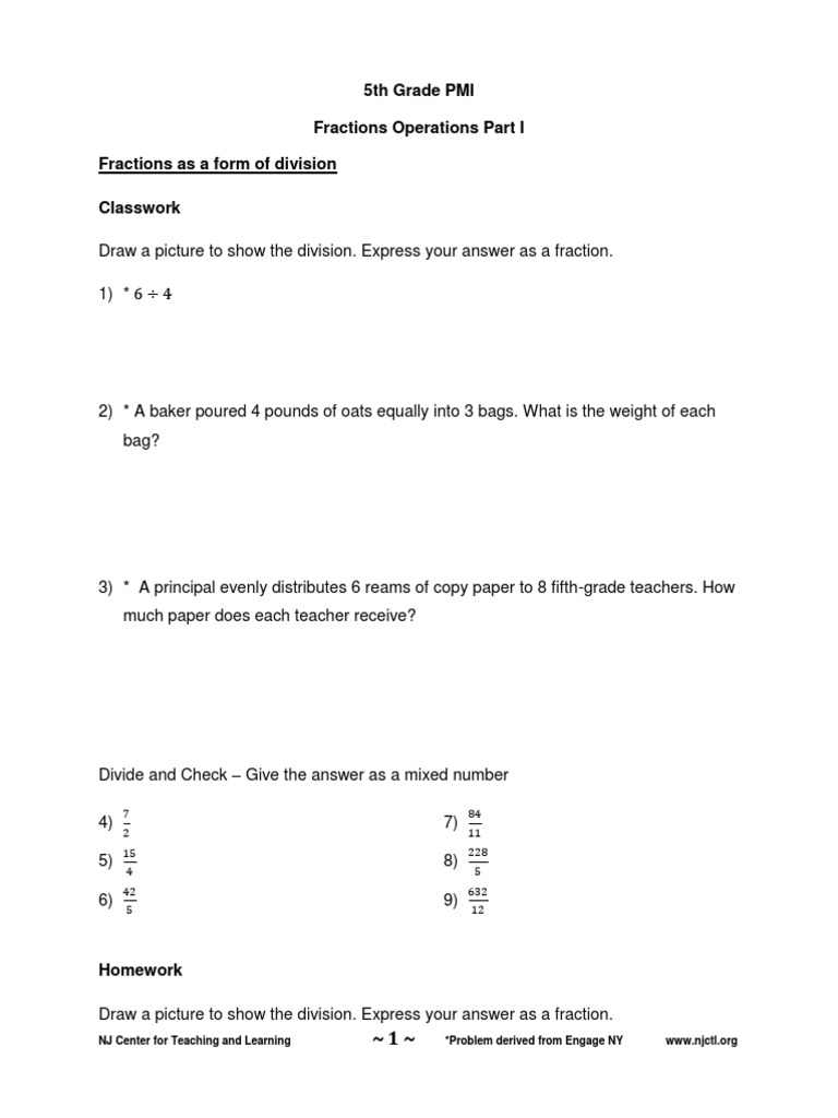 5th Grade Fractions Operations Guide | PDF | Fraction (Mathematics ...