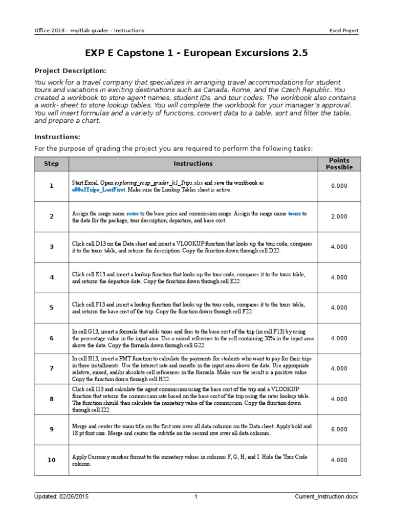 Excel Project: European Excursions Guide | PDF | Microsoft Excel ...