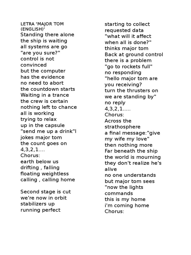 Letra 'Major Tom (English) ' | PDF