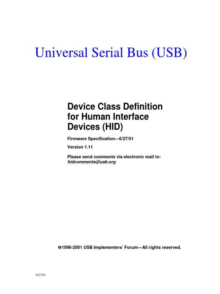 Universal Serial Bus (USB) Device Class Definition For Human