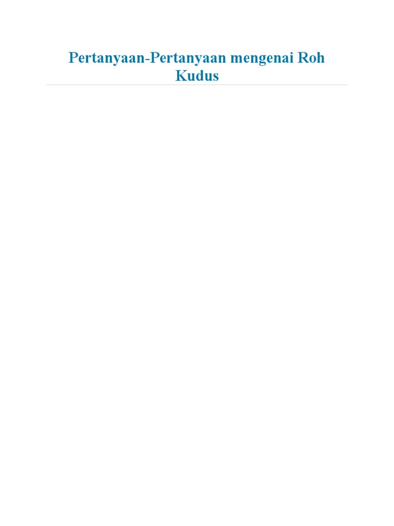 Pertanyaan Tentang Roh Kudus