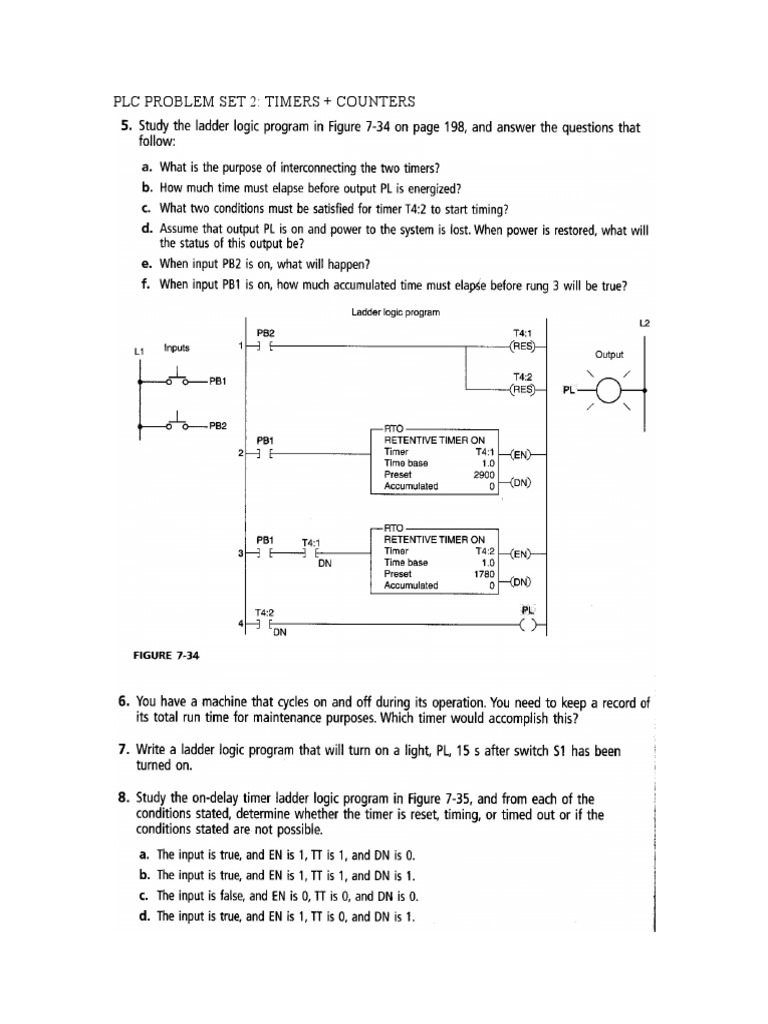 PLC Problem Set 2 Timers + Counters PDF