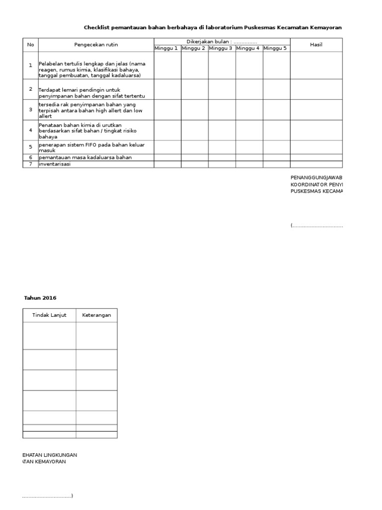 Checklist Pemantauan Limbah B3 2016 | PDF