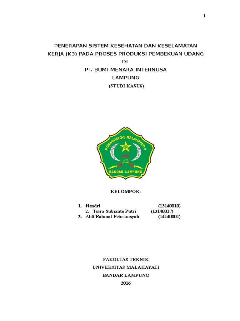 Penerapan Sistem Kesehatan Dan Keselamatan Kerja Pada ...