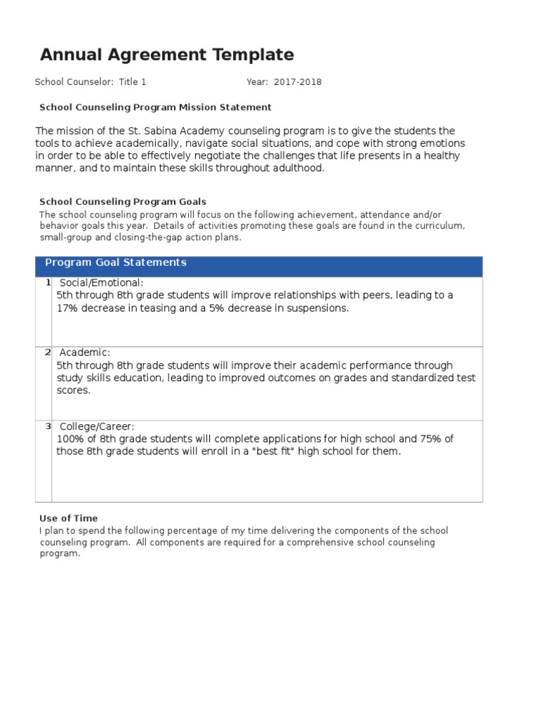 Annual Agreement Final | PDF | School Counselor | Curriculum