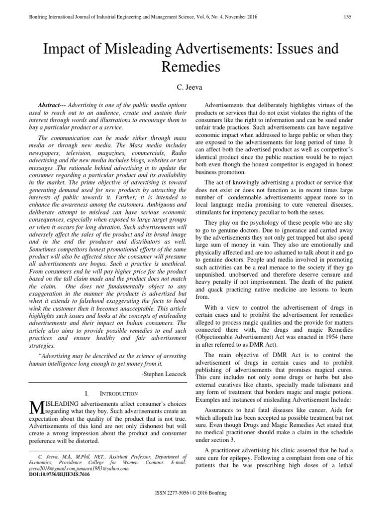 Impact of Misleading Advertisements: Issues and Remedies | PDF | False ...