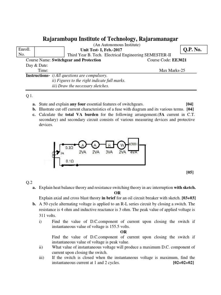 Switchgear and Protection Unit Test 2017 | PDF