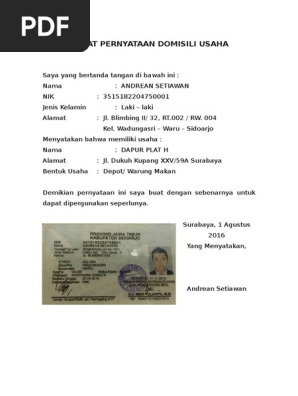 Surat Pernyataan Domisili Usaha