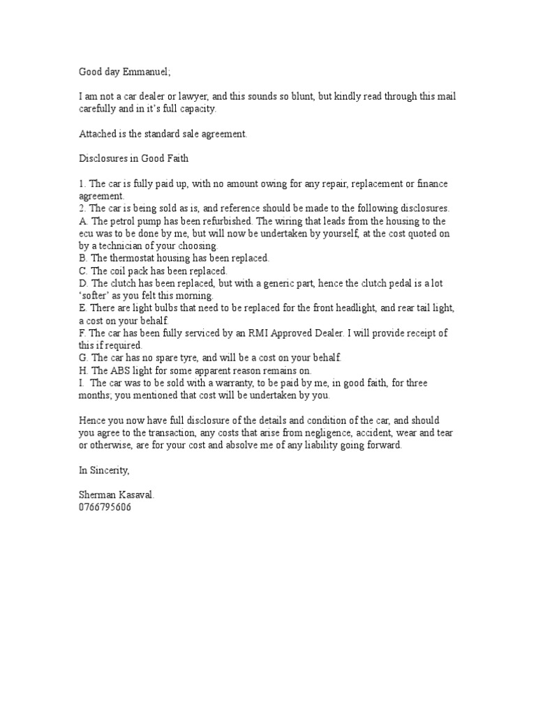 Car Sale Agreement and Disclosures | PDF