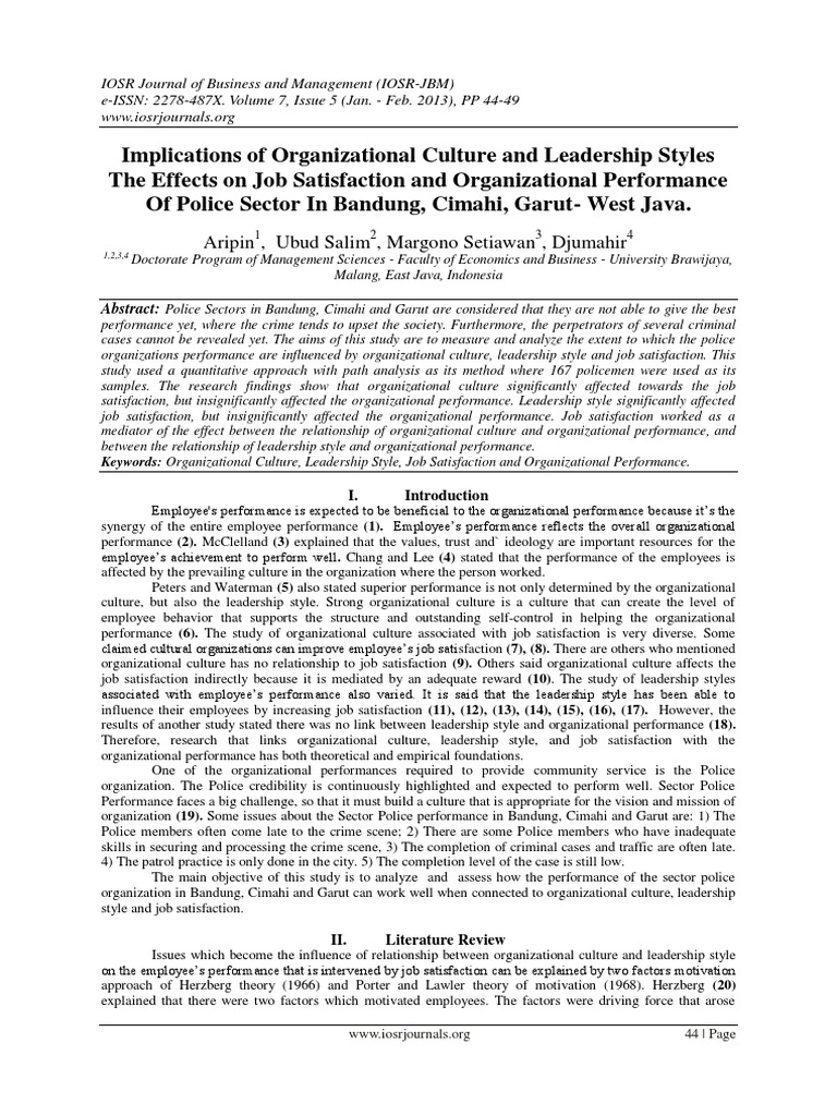 Implications of Organizational Culture and Leadership Styles The ...