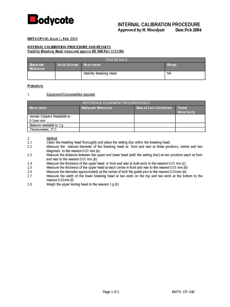 Internal Calibration Procedure CP 040 | PDF | Calibration | Scientific ...