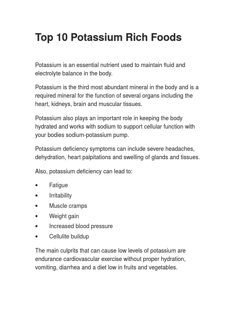 Top 10 Potassium Rich Foods PDF
