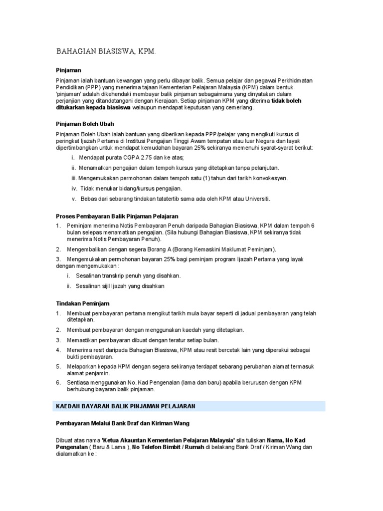 Panduan Pembayaran Balik Pinjaman Kpm Pdf