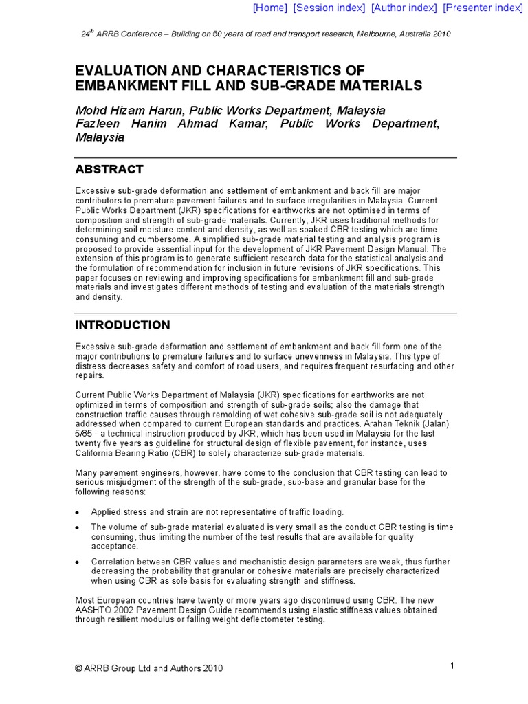 Evaluation and Characteristics of Embankment Fill and Sub-Grade ...