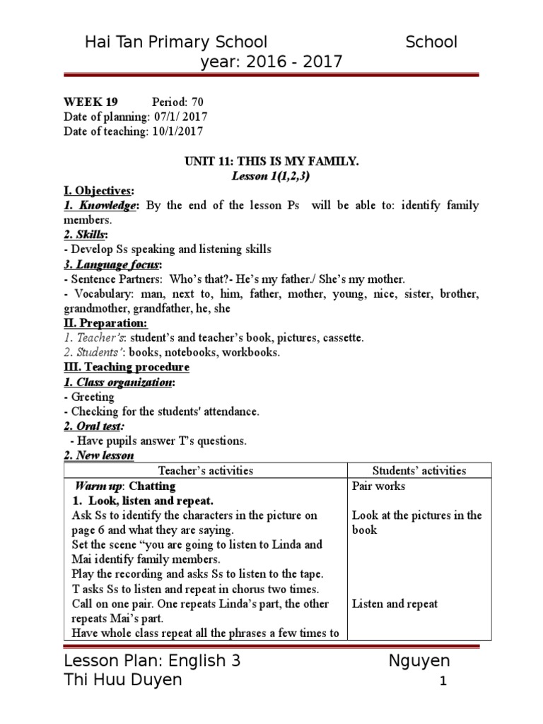 Family Vocabulary Lesson Plan for Kids | PDF | Reading Comprehension ...