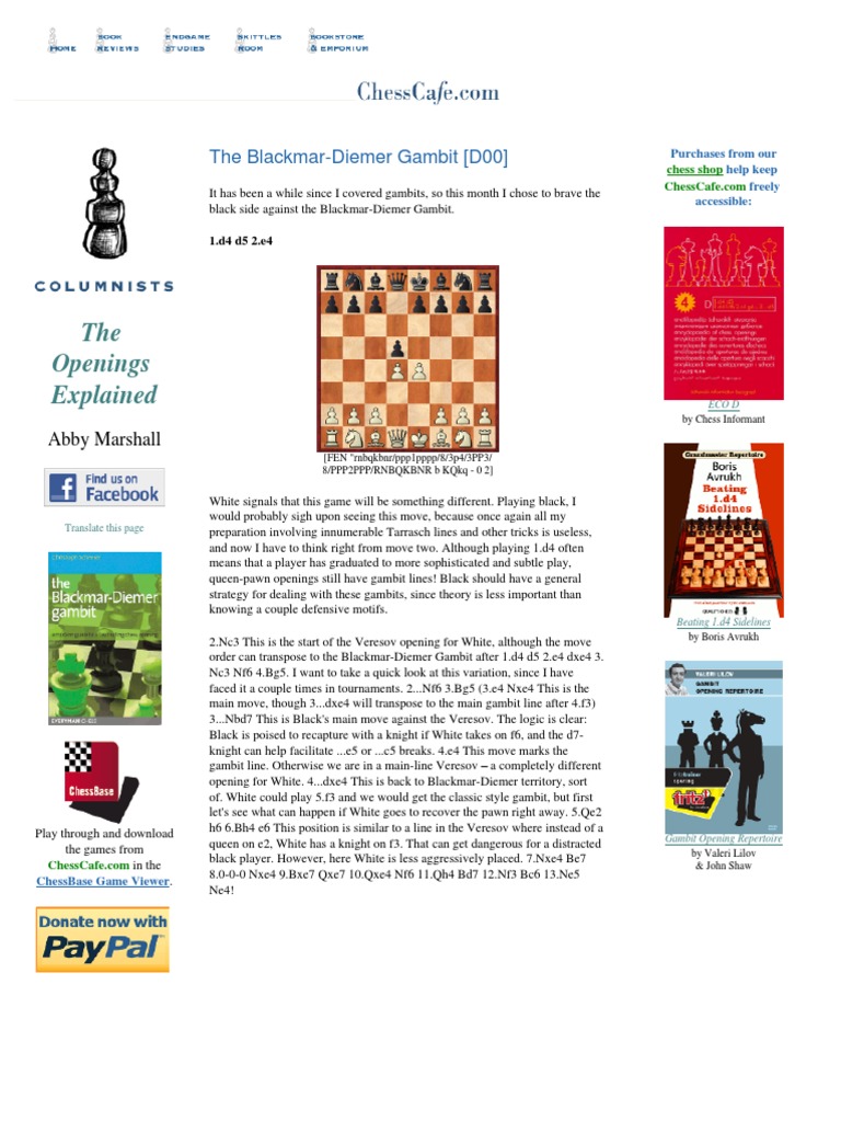 CCafe Blackmar DiemerGambit | PDF | Chess Openings | Abstract Strategy ...