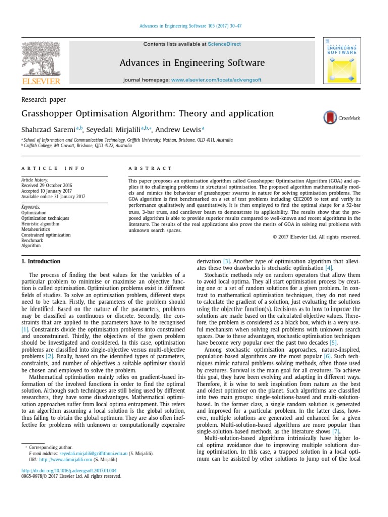 Grasshopper Optimisation Algorithm Theory and Application | PDF ...