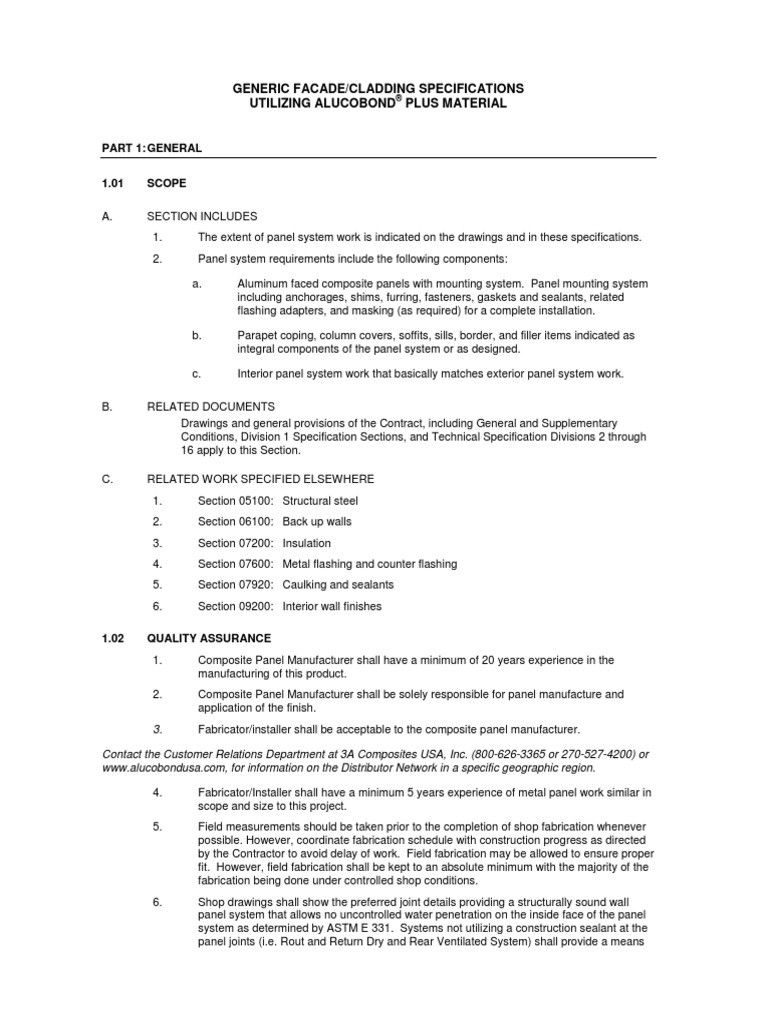 Generic Facade/Cladding Specifications Utilizing Alucobond Plus ...