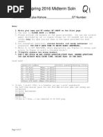 Cs 6210 Spring 2016 Midterm Soln: Name: - Tas Plus Kishore - GT Number