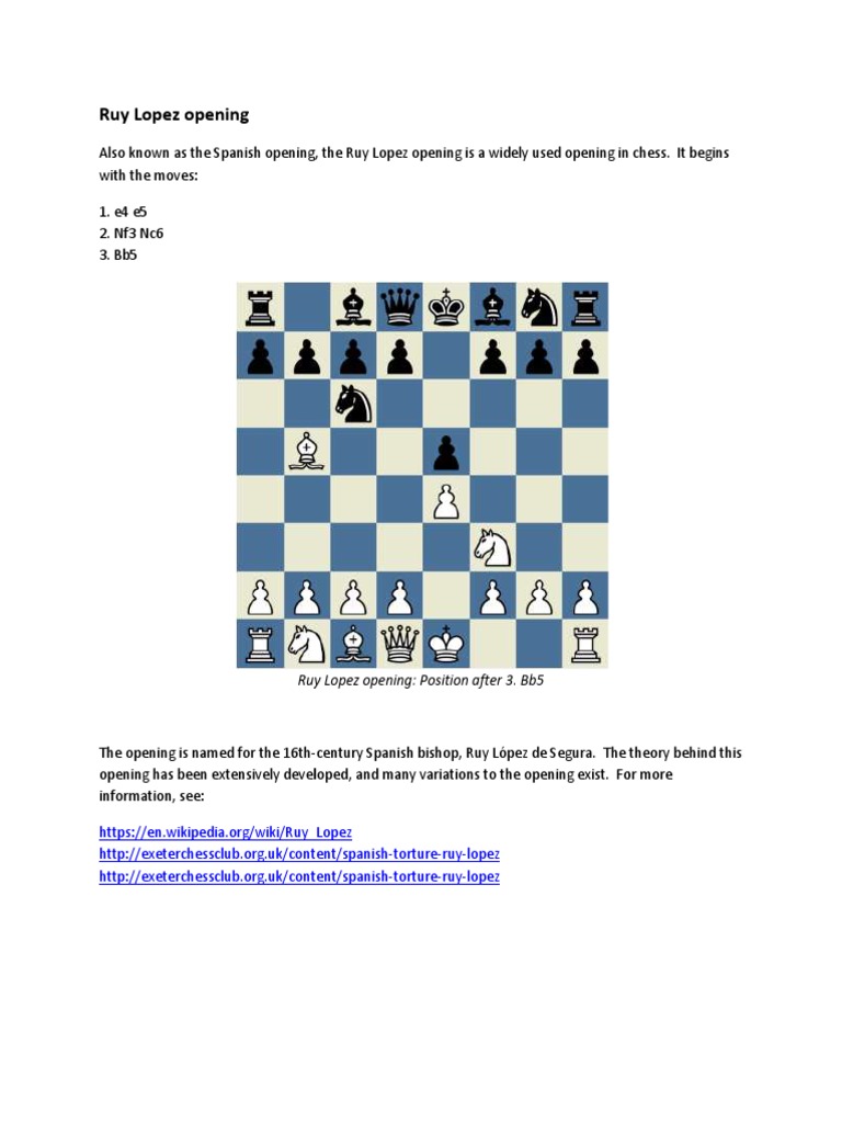 Ruy Lopez de Segura Chess - Chess Club 