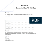 Lab # 1 Title: Introduction To Matlab: Task 1