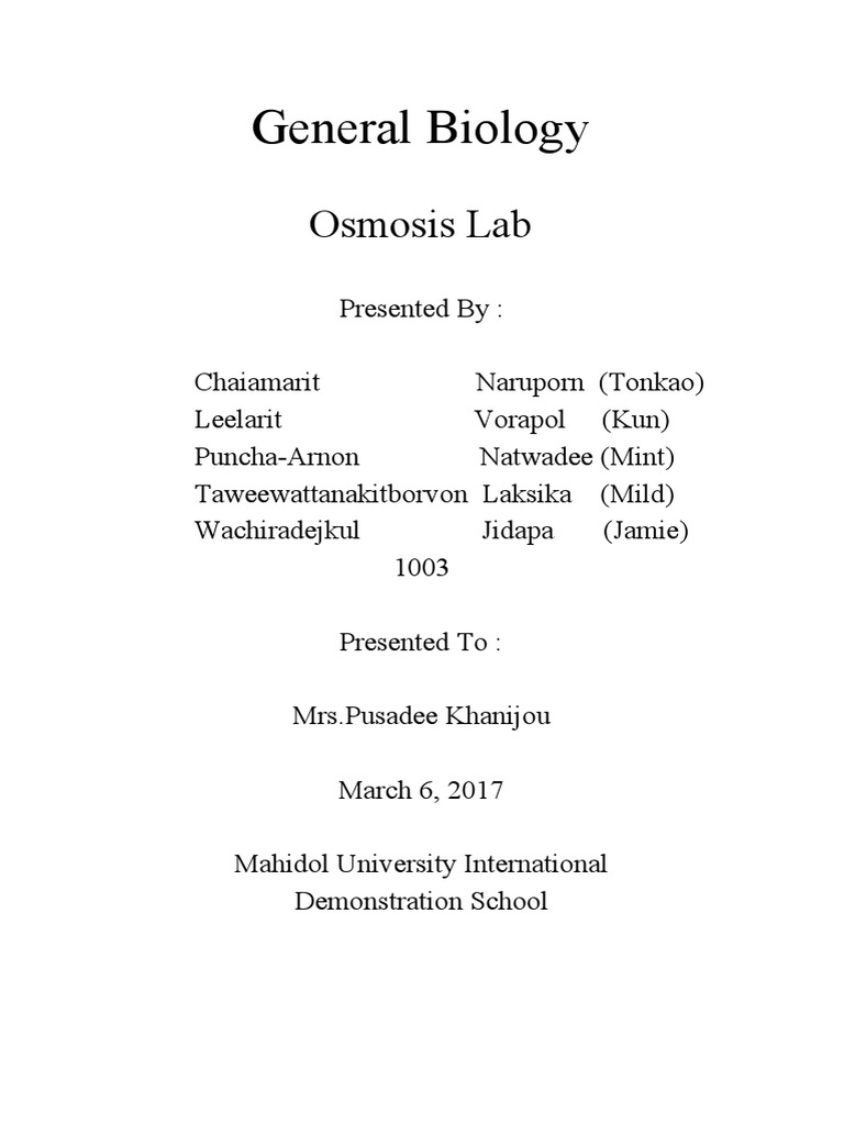 General Biology Osmosis Lab PDF Osmosis Chemistry