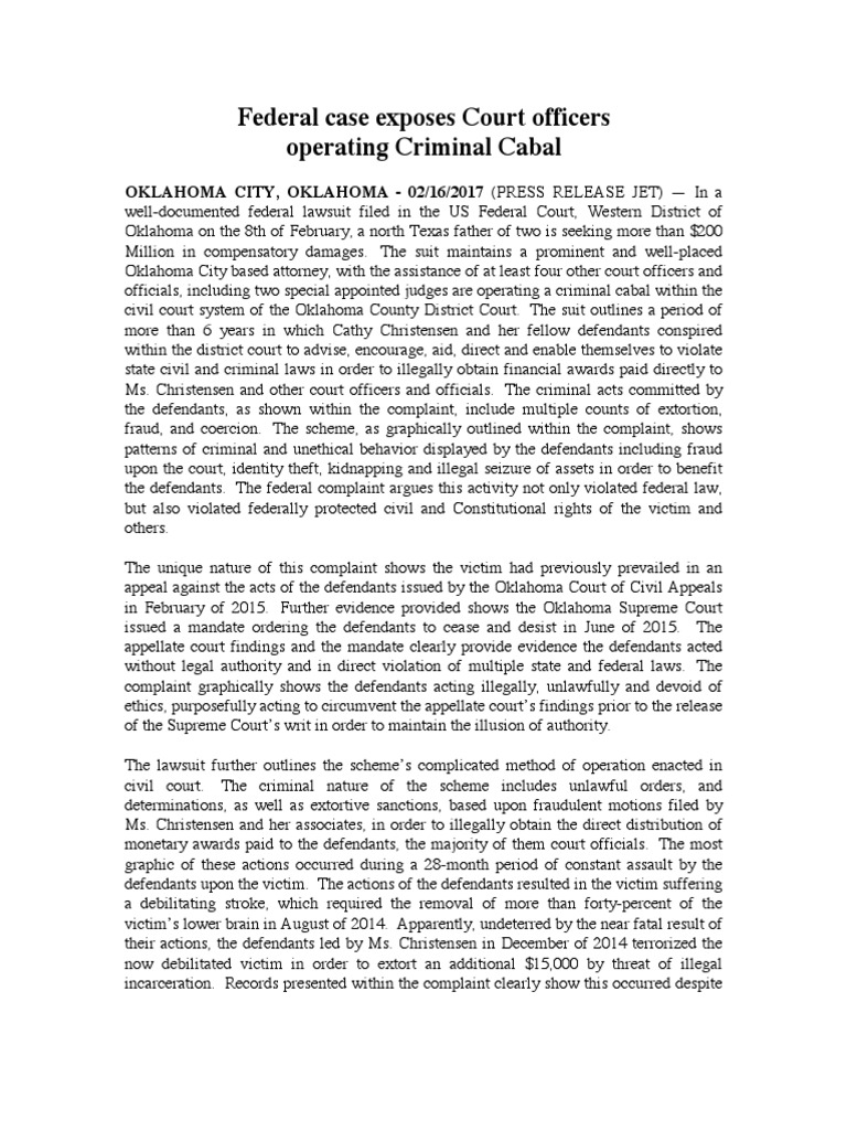 Court Corruption Unveiled in OK | PDF | Lawsuit | Judiciaries