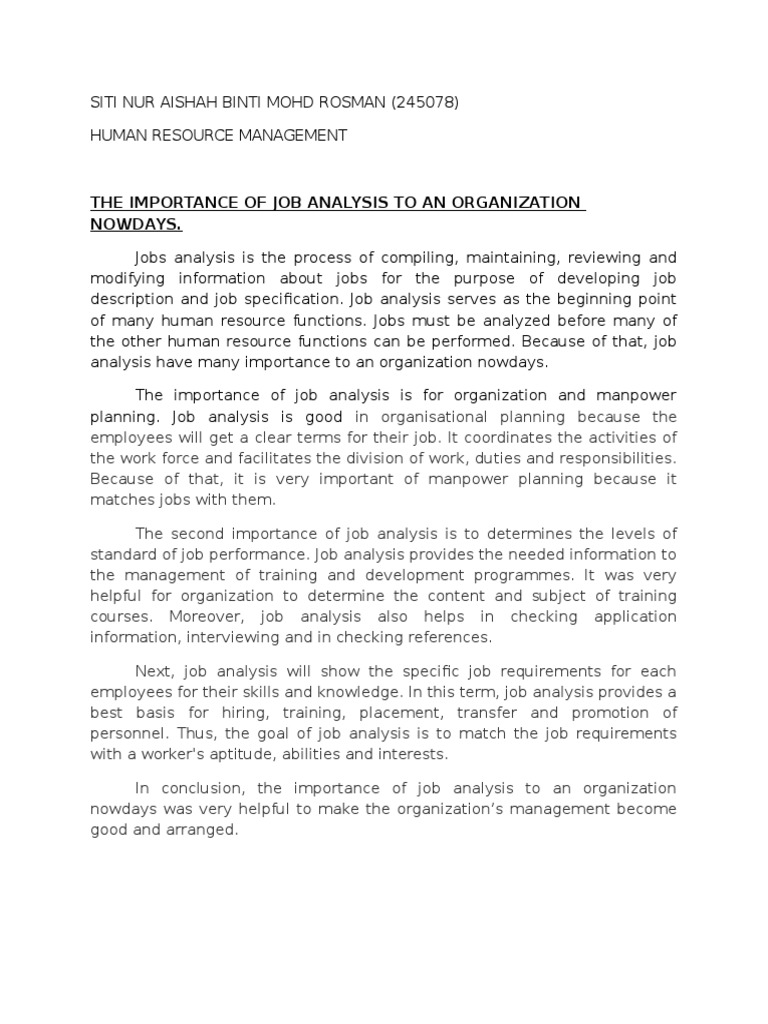 The Importance of Job Analysis To An Organization Nowdays | PDF ...