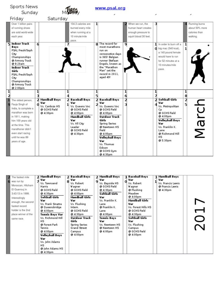 Weekly Sports Events and Running Facts | PDF | Marathon | Sports