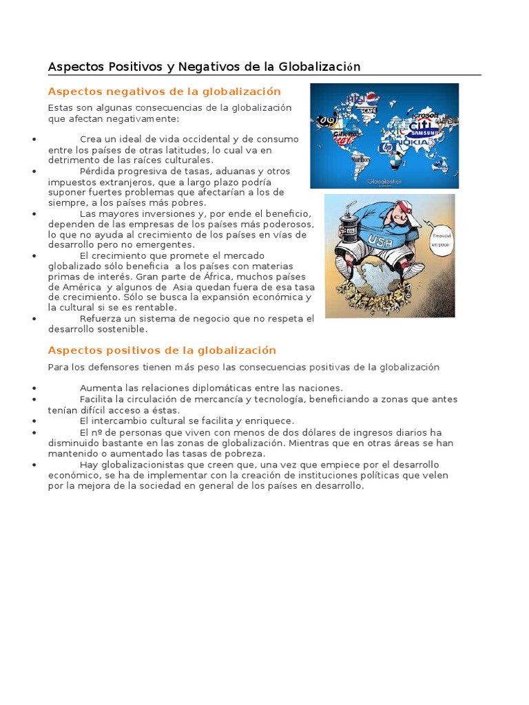 Aspectos Positivos y Negativos de La Globalización | PDF ...