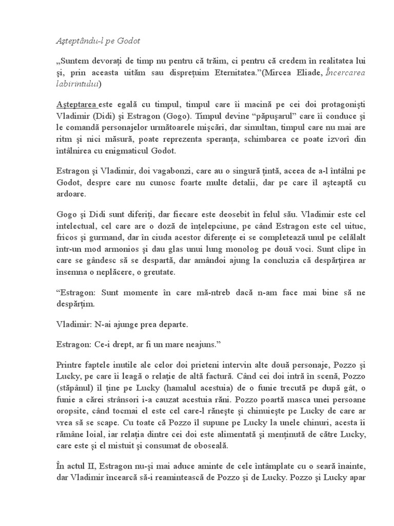 Asteptandu L Pe Godot Rezumat