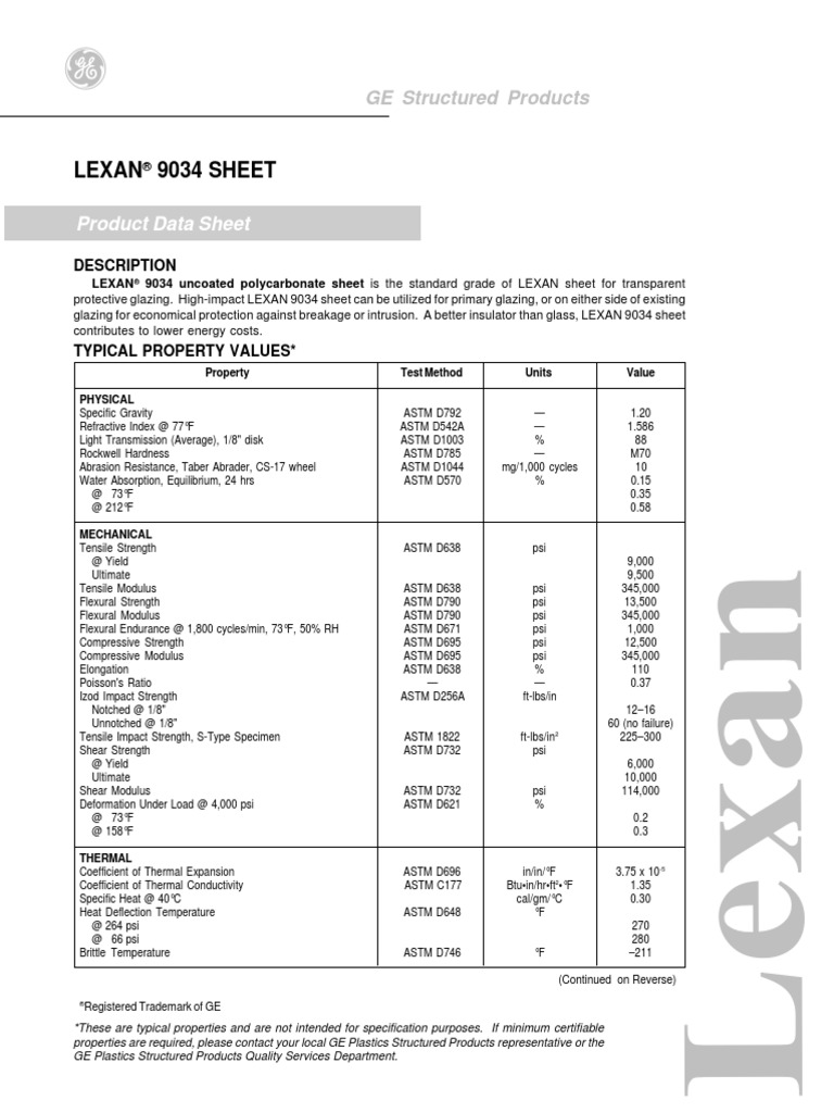Lexan 9034 PDF Strength Of Materials Chemical Product Engineering