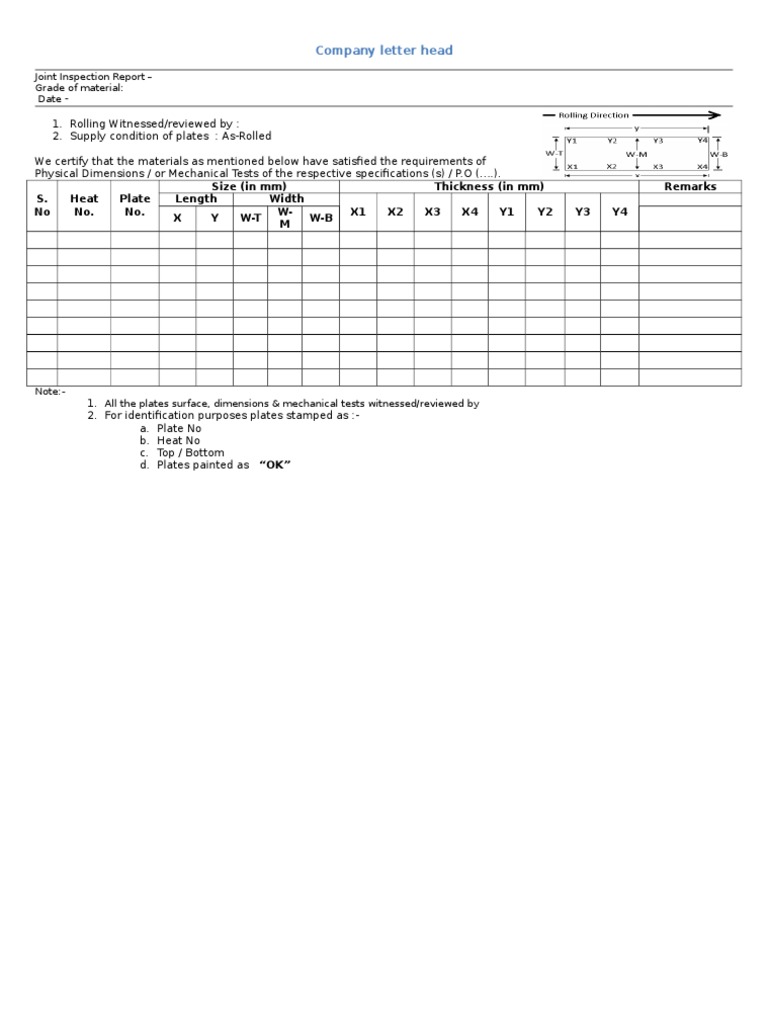 Joint Inspection Report Format Mechanical Engineering Nature