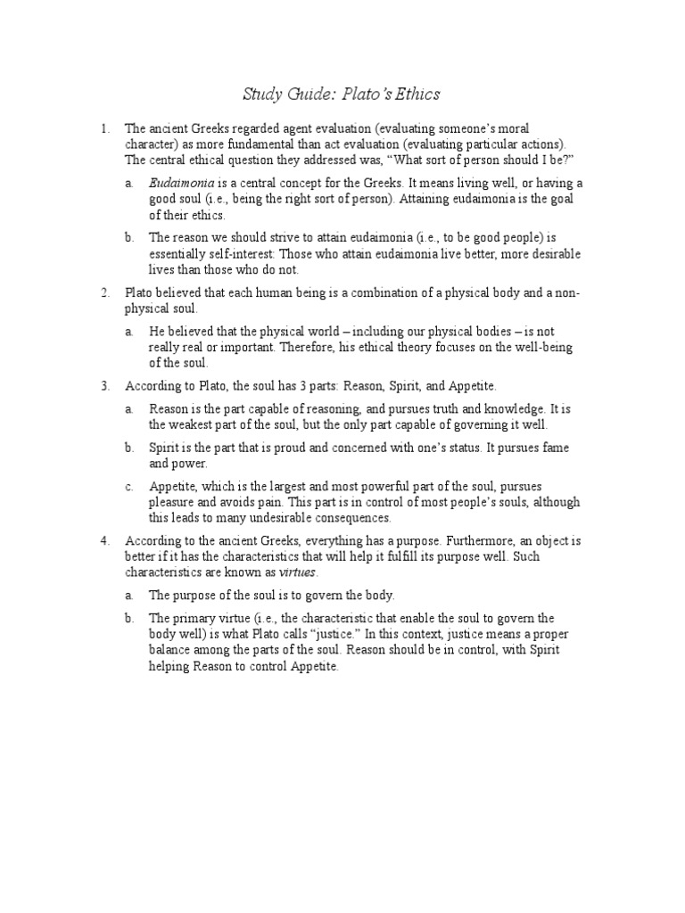 Study Guide Plato's Ethics Eudaimonia Is A Central Concept For The Greeks. It Means Living