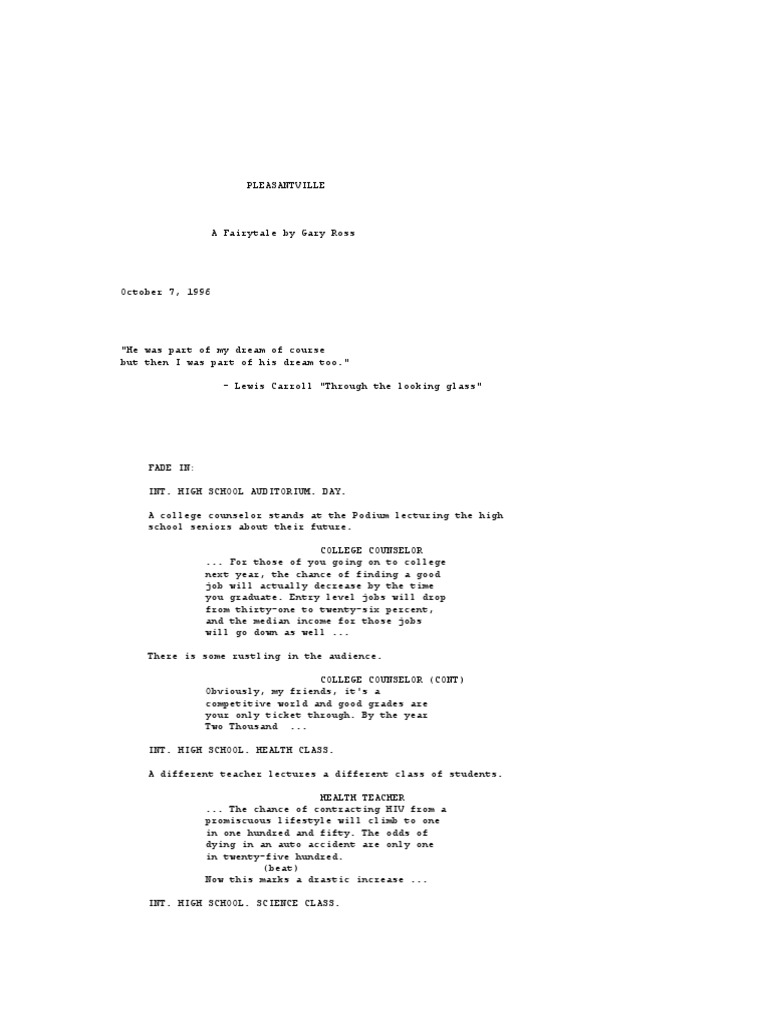 Pleasantville Movie Script PDF Leisure