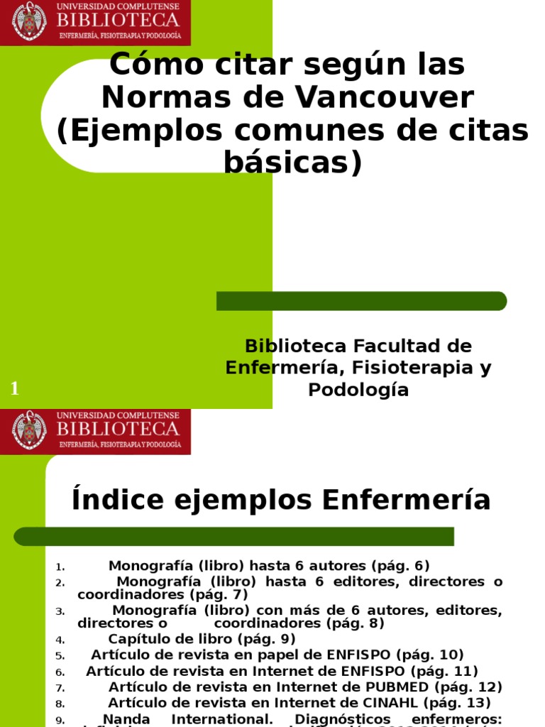 Normas de Vancouver Ciencias de la Salud Bienestar
